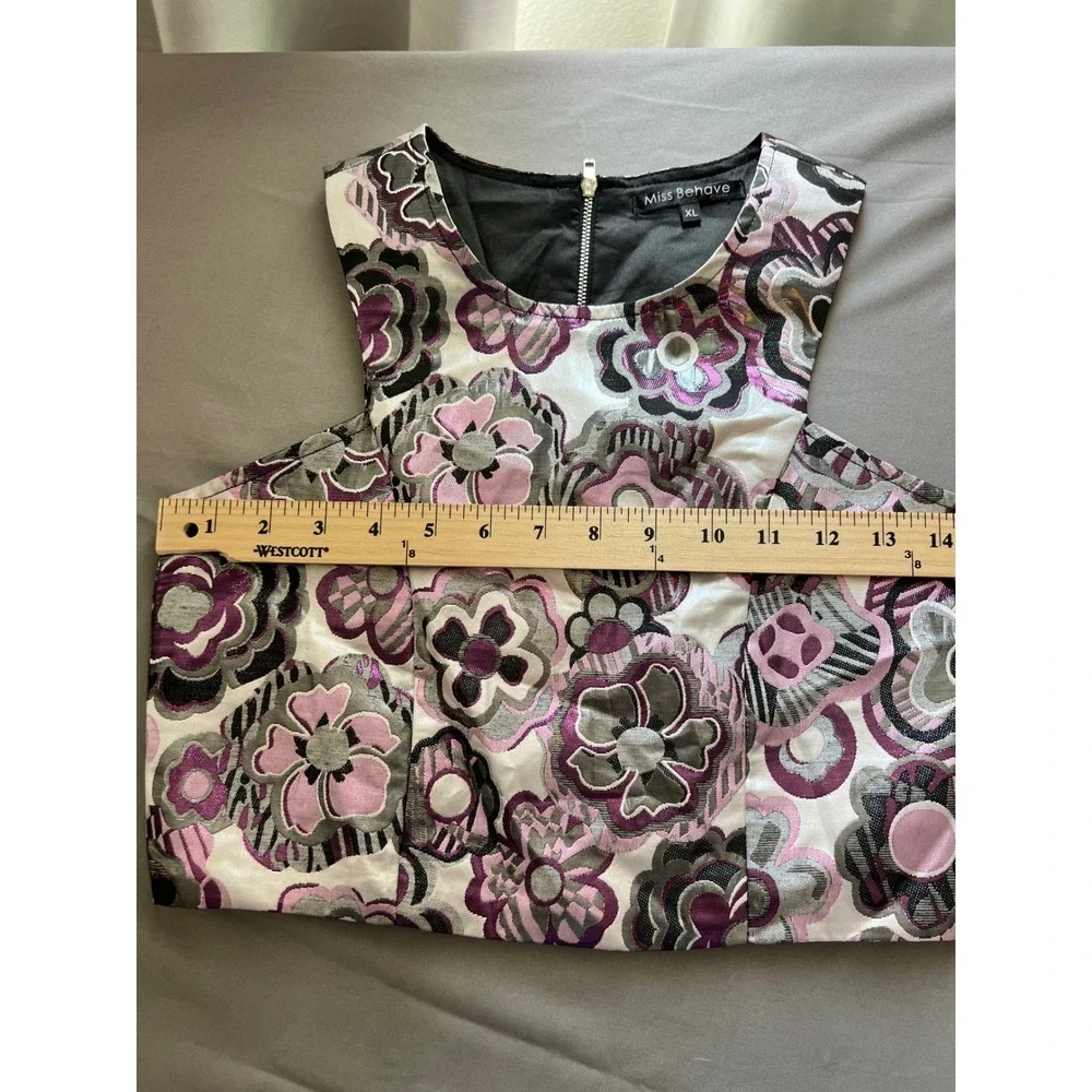 Miss Behave Tween XL Purple Floral Brocade Crop Top and Skirt Set